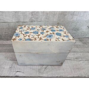 Vintage Ohio Art Co Metal Recipe Box With Blue Floral Lid Design & Recipe Cards